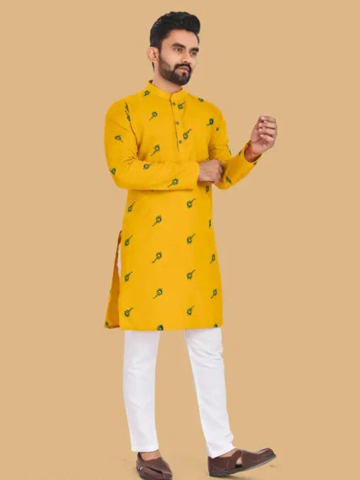 Morpankh Yellow Kurta for Men | Festive Special Cotton Blend Kurta