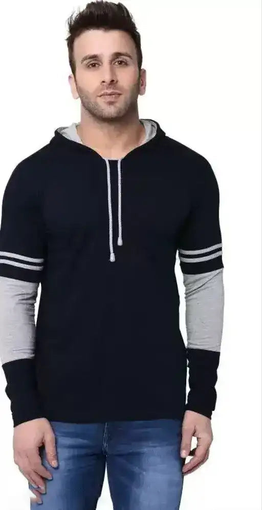 Color Block Hooded T-Shirt for Men | Mustard Long Sleeve Hoodie