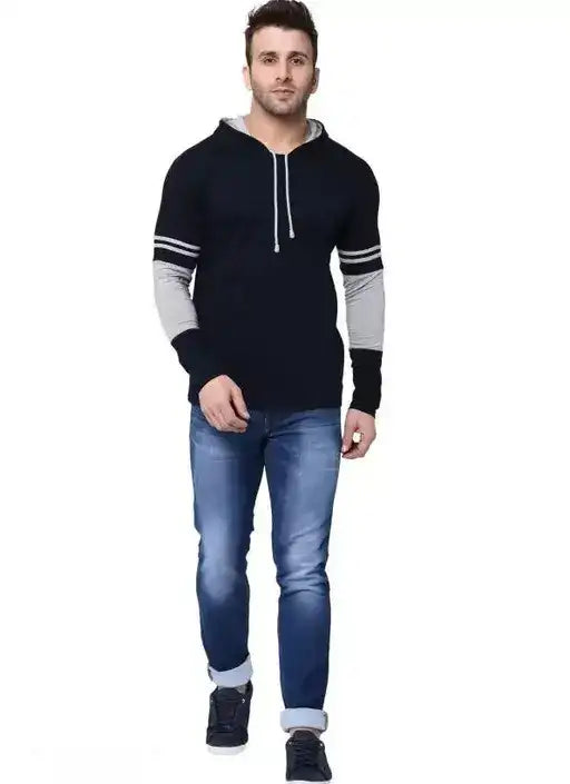 Color Block Hooded T-Shirt for Men | Mustard Long Sleeve Hoodie