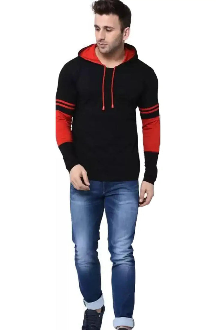 Color Block Hooded T-Shirt for Men | Mustard Long Sleeve Hoodie