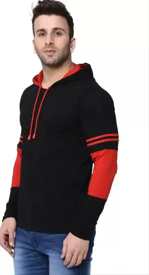 Color Block Hooded T-Shirt for Men | Mustard Long Sleeve Hoodie