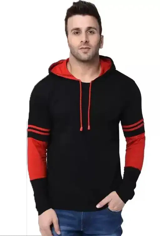 Color Block Hooded T-Shirt for Men | Mustard Long Sleeve Hoodie