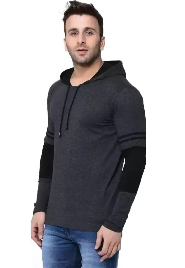 Color Block Hooded T-Shirt for Men | Mustard Long Sleeve Hoodie