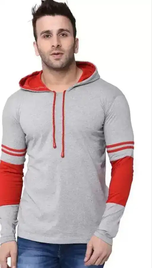 Color Block Hooded T-Shirt for Men | Mustard Long Sleeve Hoodie