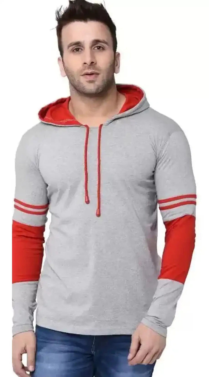 Color Block Hooded T-Shirt for Men | Mustard Long Sleeve Hoodie