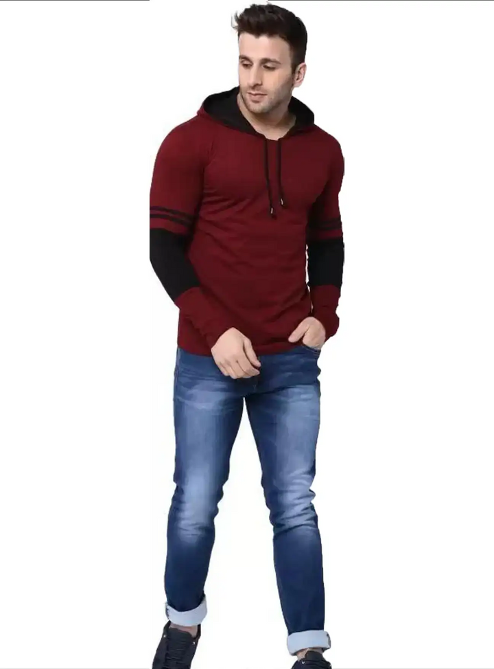 Color Block Hooded T-Shirt for Men | Mustard Long Sleeve Hoodie