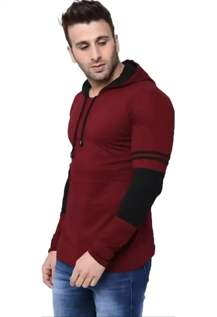 Color Block Hooded T-Shirt for Men | Mustard Long Sleeve Hoodie