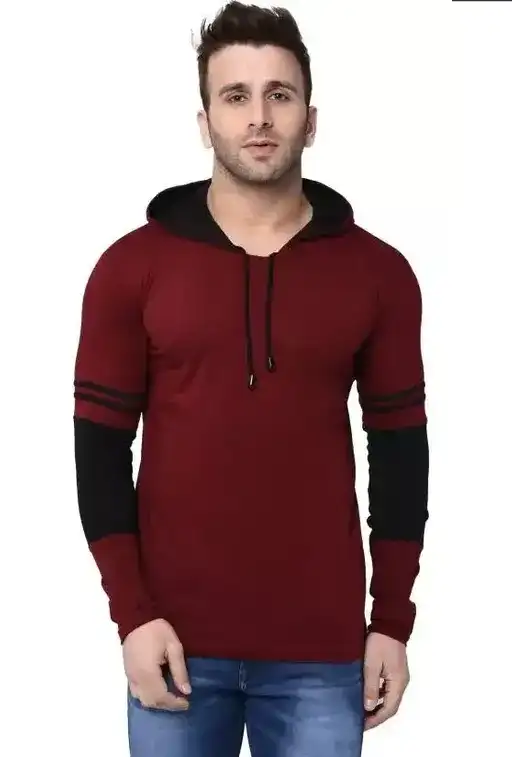 Color Block Hooded T-Shirt for Men | Mustard Long Sleeve Hoodie