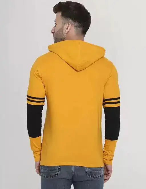 Color Block Hooded T-Shirt for Men | Mustard Long Sleeve Hoodie