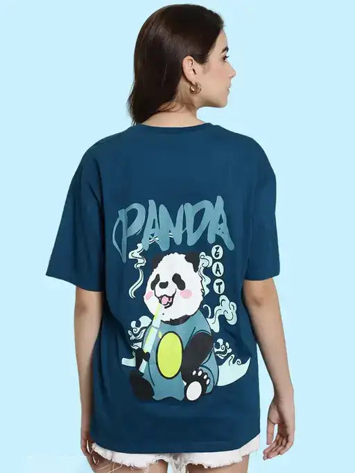 Oversized Graphic Printed Cotton T-Shirt for Women | Panda Design | Casual Loose Fit