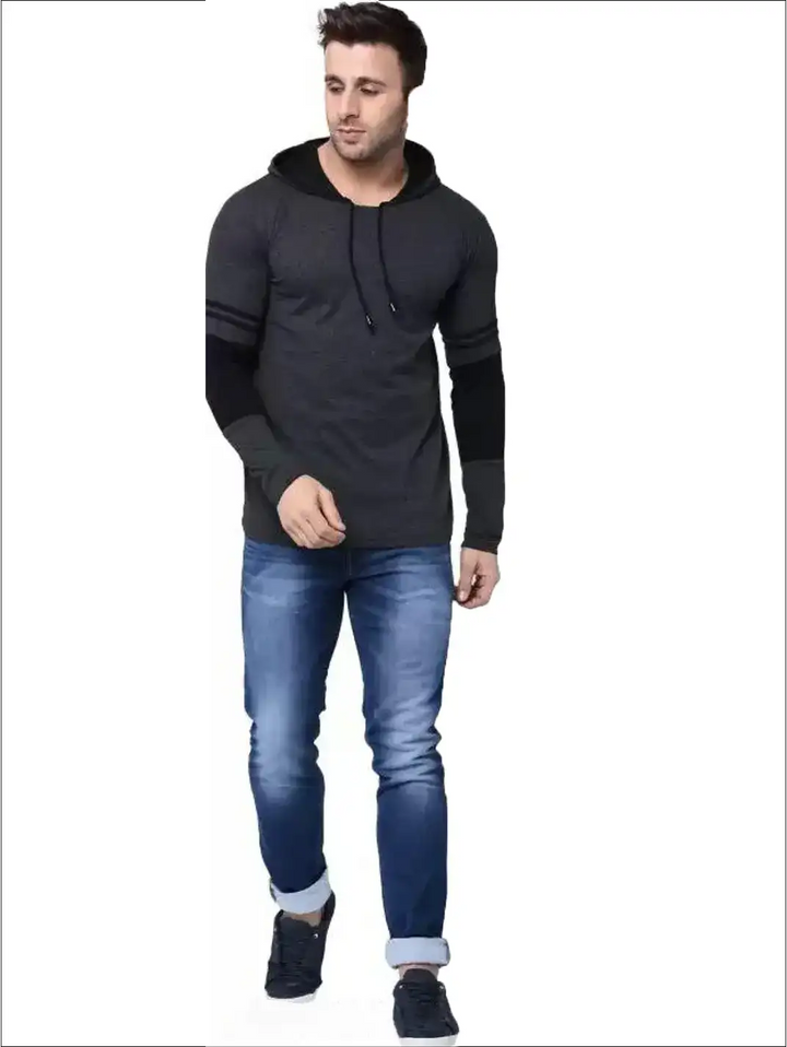 Color Block Hooded T-Shirt for Men | Mustard Long Sleeve Hoodie