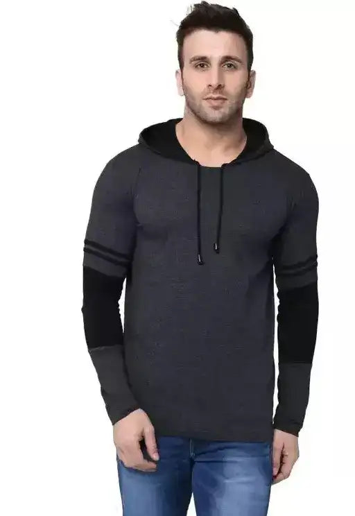 Color Block Hooded T-Shirt for Men | Mustard Long Sleeve Hoodie