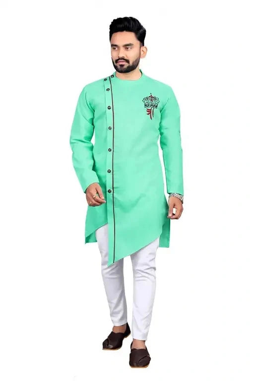 Stylish Embroidered Cotton Blend Kurta Set for Men | Ethnic Wear with Pajama