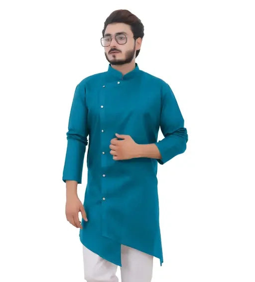 Stylish Cotton Kurta for Men | Tibra Collection | Asymmetrical Self-Design