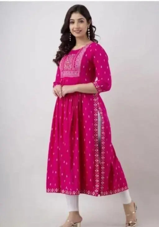 Elegant Taj Rayon Kurti for Women | Printed Anarkali Style | Festive & Casual Wear