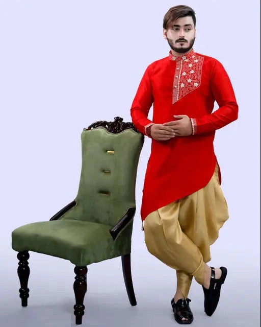 Men’s Silk Dhoti & Kurta Set | Embroidered Ethnic Wear | Tibra Collection