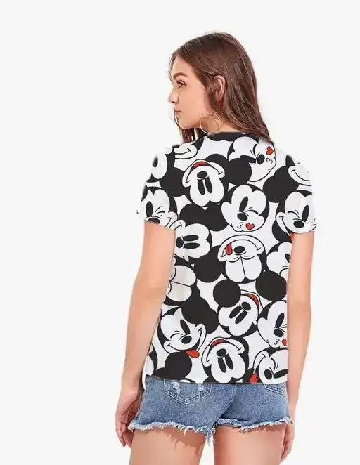 Trendy Women's Printed Lycra T-Shirt | Short Sleeve Fun Graphic Design"