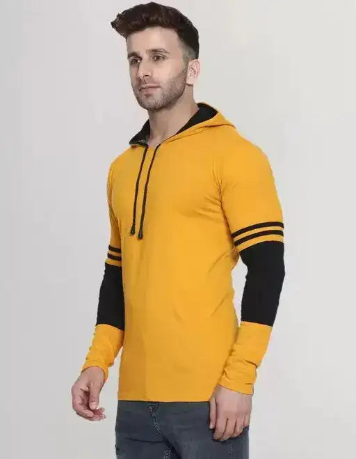 Color Block Hooded T-Shirt for Men | Mustard Long Sleeve Hoodie